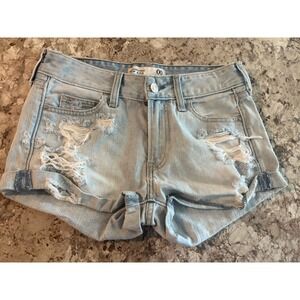 VINTAGE Y2K Abercrombie Fitch Low-Rise Distressed Denim Light‎ Wash Shorts Sz 00